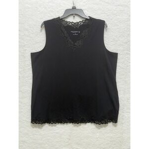 Susan Graver Essentials‎ Black Lace Trim Tank Top Sleeveless Blouse 1X